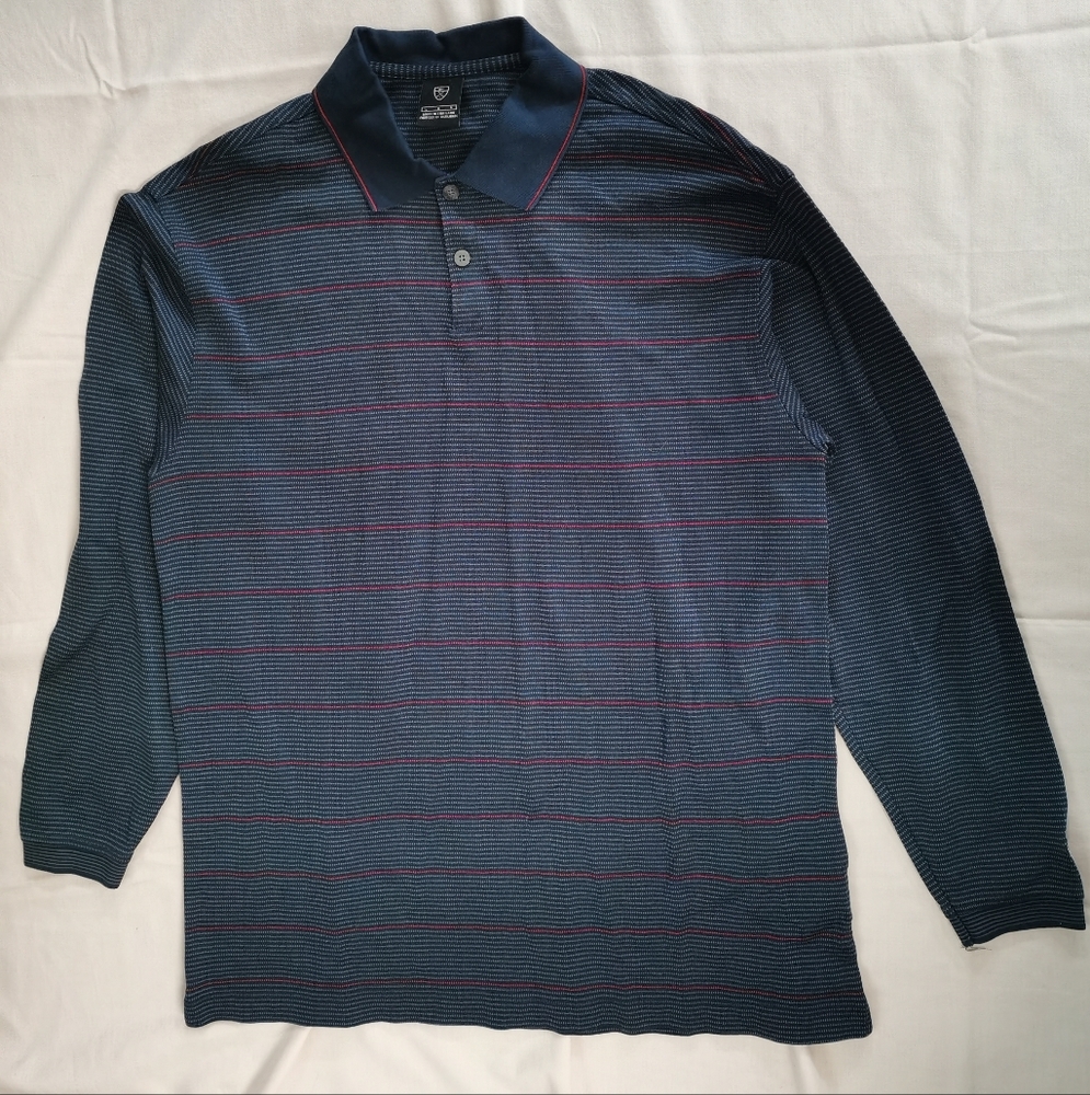 Nike Golf Polo Long Sleeve Blue Red Line Shirt L